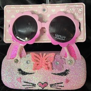 Chic Hombre Pink Sunglasses with glittery pink Kitty Cat handled case